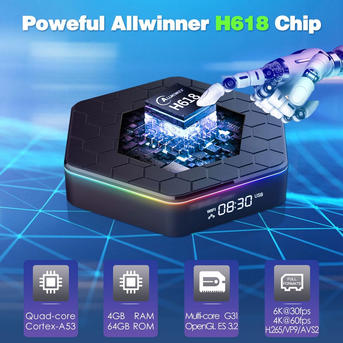 BL Android TV Box 12.0, 6K TV Box 4GB RAM 64GB ROM,